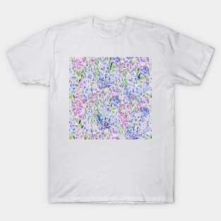 Abstract blue and pink delphinium flower watercolor T-Shirt